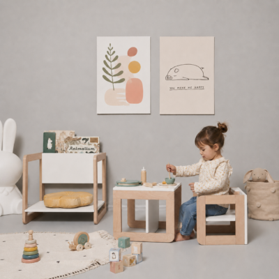 A 1 year old girl sits at the table
